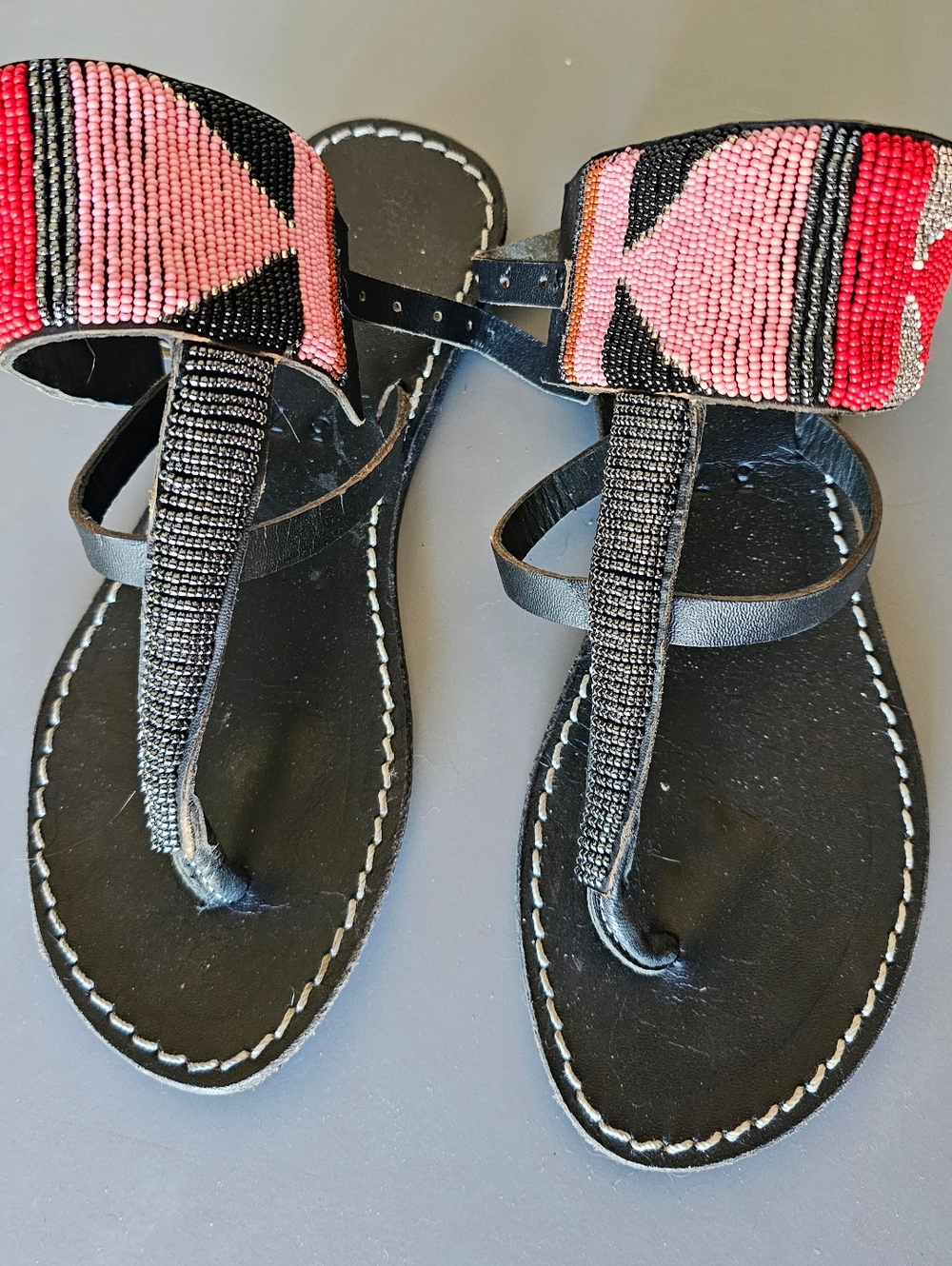 Gorgeous LAIDBACK LONDON Beaded Ankle Cuff African Handmade Sandals Sz 37